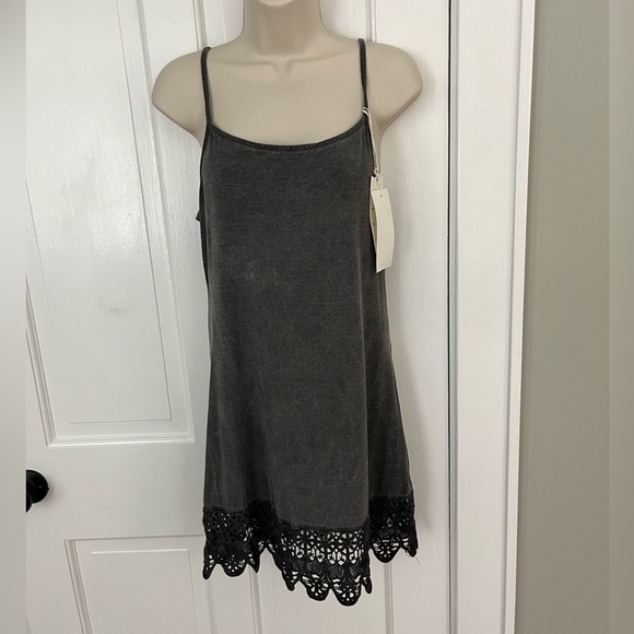 Mollo Rello Boho Handcrafted charcoal sheath dress size Large Crochet Summer - Picture 1 of 7